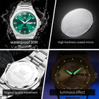 OLEVS Reloj de cuarzo octogonal de acero inoxidable para hombre, resistente al agua, para negocios, casual, de vestir, reloj de pulsera de lujo con diamantes luminosos para el día y fecha, regalo para