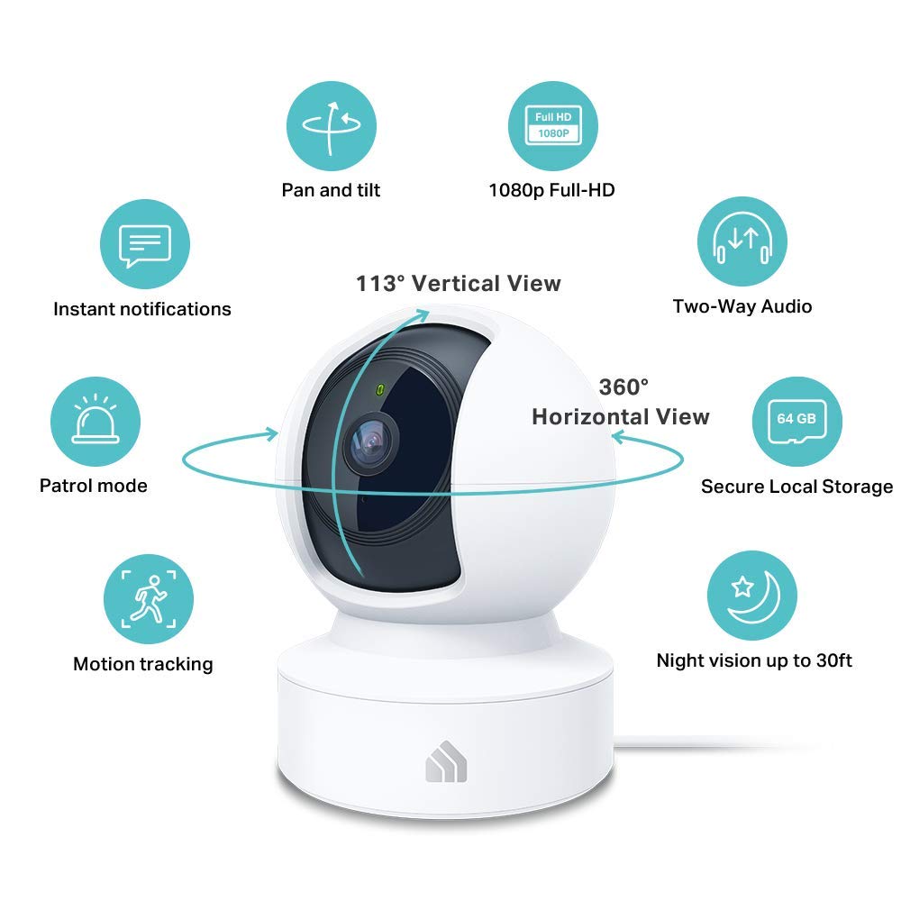 Kasa Smart Cámara de seguridad inteligente de 4MP 2K con cable y panorámica/inclinación, cámara de seguridad inteligente de 1080p HD de 2.4 GHz con visión nocturna, detección de movimiento