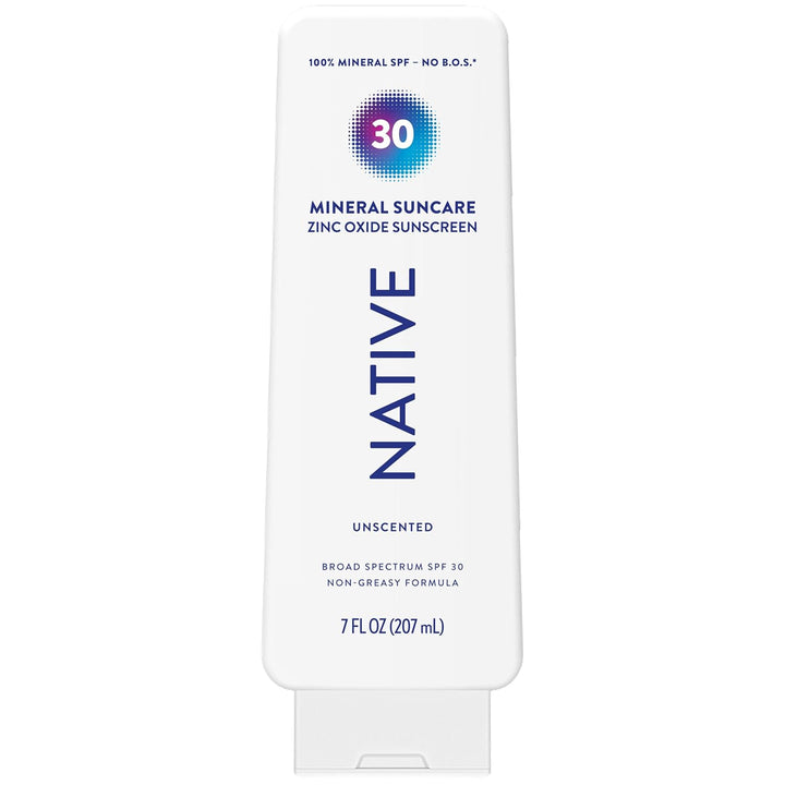 Native Loción de protección solar sin perfume SPF 30, 100% mineral...