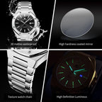 OLEVS Relojes para hombres de lujo octagonales en acero inoxidable de pulsera: reloj analógico de cuarzo de cara grande luminosa