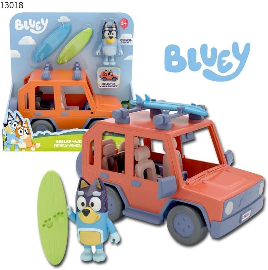 Bluey, Vehículo familiar 4WD, con 1 figura y 2 tablas de surf | Coc...