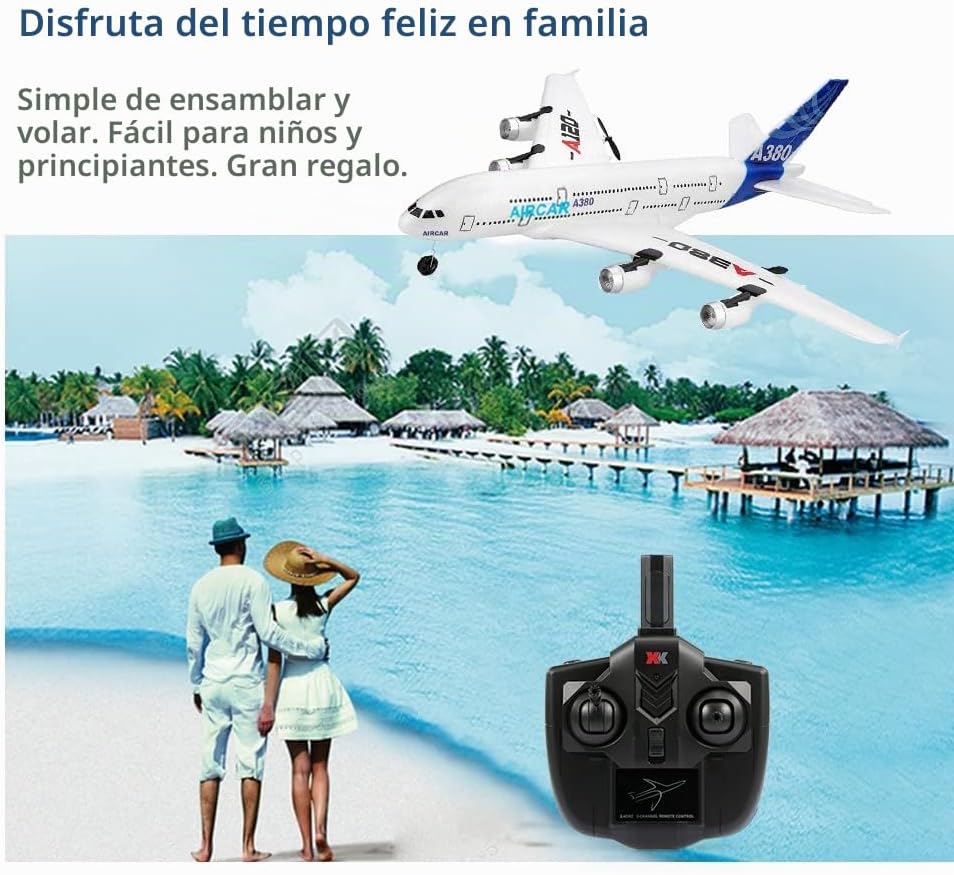 GoolRC RC Avión, WLtoys XK A120 A380 Avión modelo, Control remoto 3CH 2.4G Avión de ala fija EPP RTF Juguete para adultos