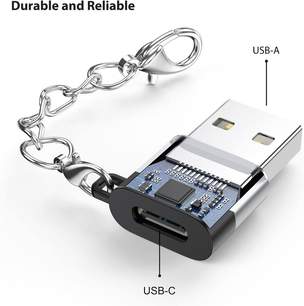 Adaptador USB A a USB C, paquete de 10 con llavero, carga de 18 W, transferencia de 480 Mbps