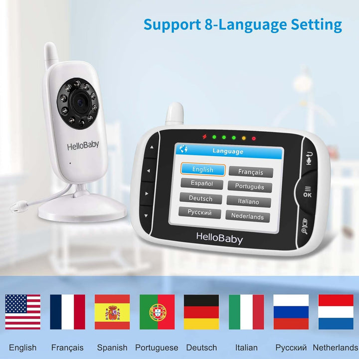 HelloBaby Monitor de bebé con 2 cámaras, monitor de bebé sin WiFi,...