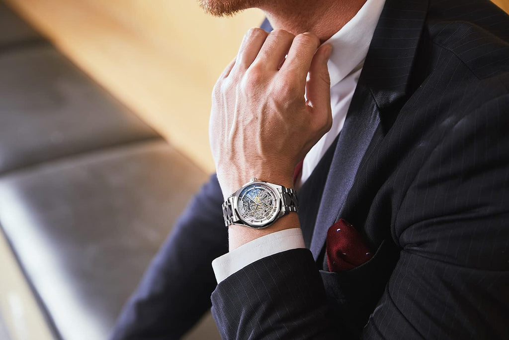 OUPINKE Relojes esqueleto dorados para hombre, Vestir de lujo, Automático Mecánico
