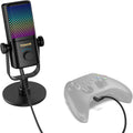 TONOR Micrófono para juegos compatible con Xbox, micrófono de transmisión de condensador RGB, bajo ruido, control de ganancia, silencio de un toque, compatible con tarjeta de captura, cable de 78 pulgadas, soporte de escritorio, negro TCX3