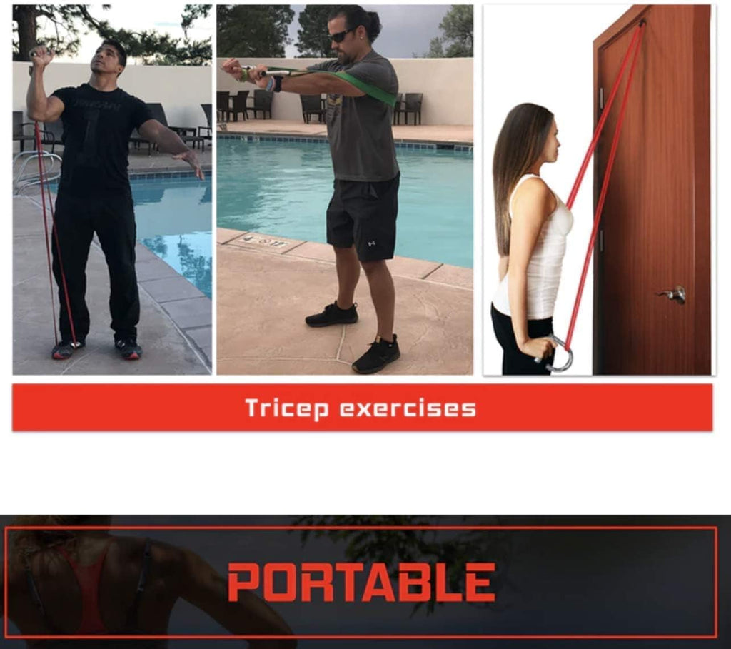 WODFitters Juego de 4 bandas de resistencia con asas y anclaje de puerta, entrenamiento de cuerpo completo, gimnasio en casa y estiramiento, bandas de levantamiento de pesas duraderas para hombres y