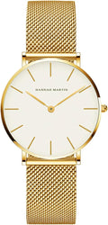 Relojes dorados para mujer, reloj de cuarzo redondo con clase, minimalista, impermeable, pulsera de acero inoxidable, reloj para mujer