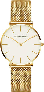 Relojes dorados para mujer, reloj de cuarzo redondo con clase, minimalista, impermeable, pulsera de acero inoxidable, reloj para mujer