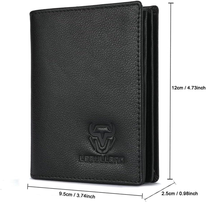 LEBULLBRO Billetera de cuero para hombre, billetera plegable con bl...