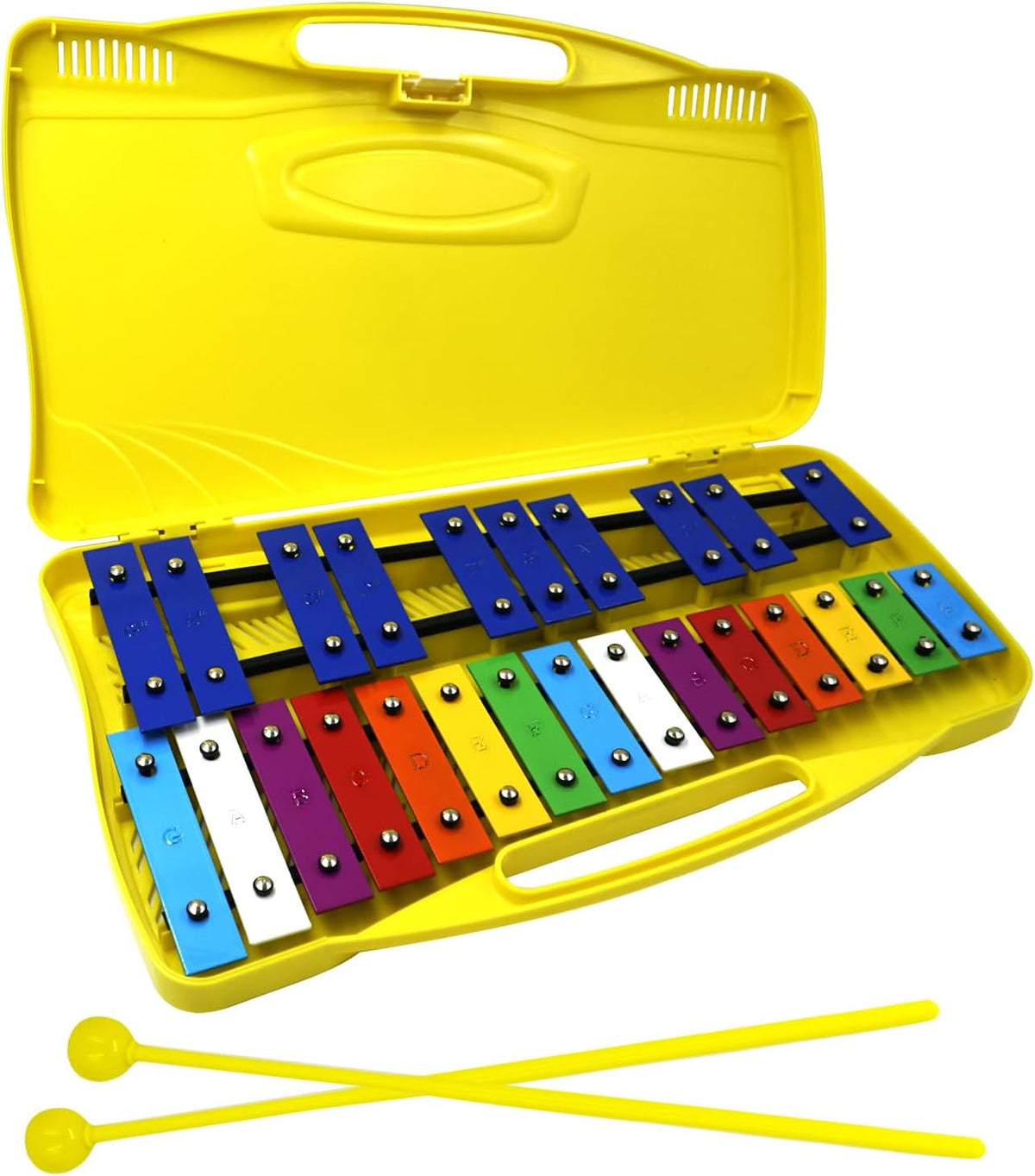 Soulmate Xilófono de 25 notas, instrumento de xilófono Glockenspiel para niños, juguete musical de metal, instrumento de percusión profesional para principiantes, enseñanza de música, regalos (amarillo)