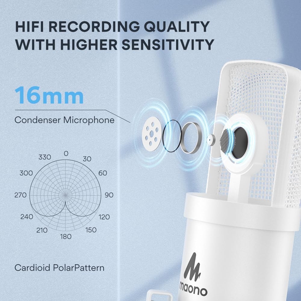 MAONO Micrófono USB, 192 kHz\/24 bits Plug &amp; Play PC Podcast co...