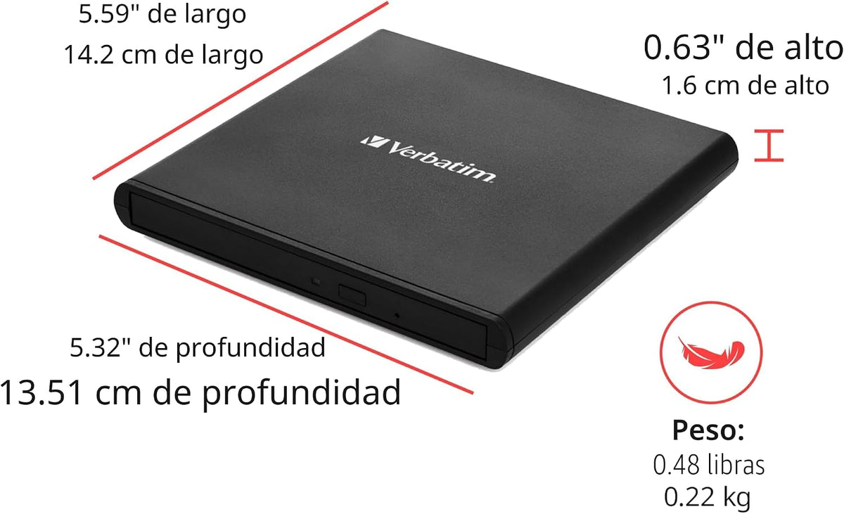 Verbatim Slimline - Unidad de CD \/ DVD USB 2.0, grabadora externa...