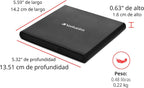 Verbatim Slimline CD/DVD Writer, USB 2.0, M-DISC, 0.6 pulgadas x 5.6 pulgadas x 5.3 pulgadas