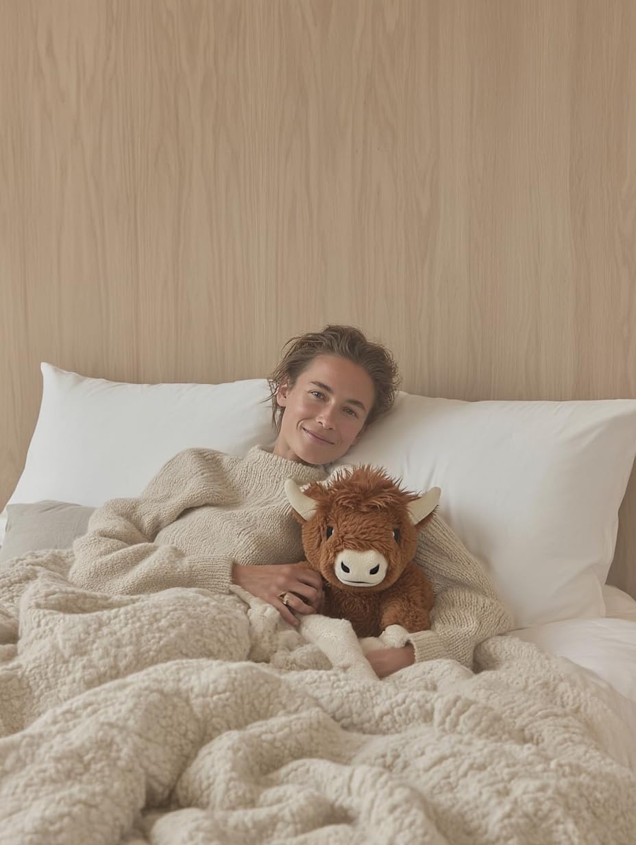 Brease Juguete de peluche de vaca marrón de las tierras altas con peso de 5 libras, grande y acogedor, para mayor comodidad y calma, compañero suave y abrazable para niños y adultos, peluche pesado