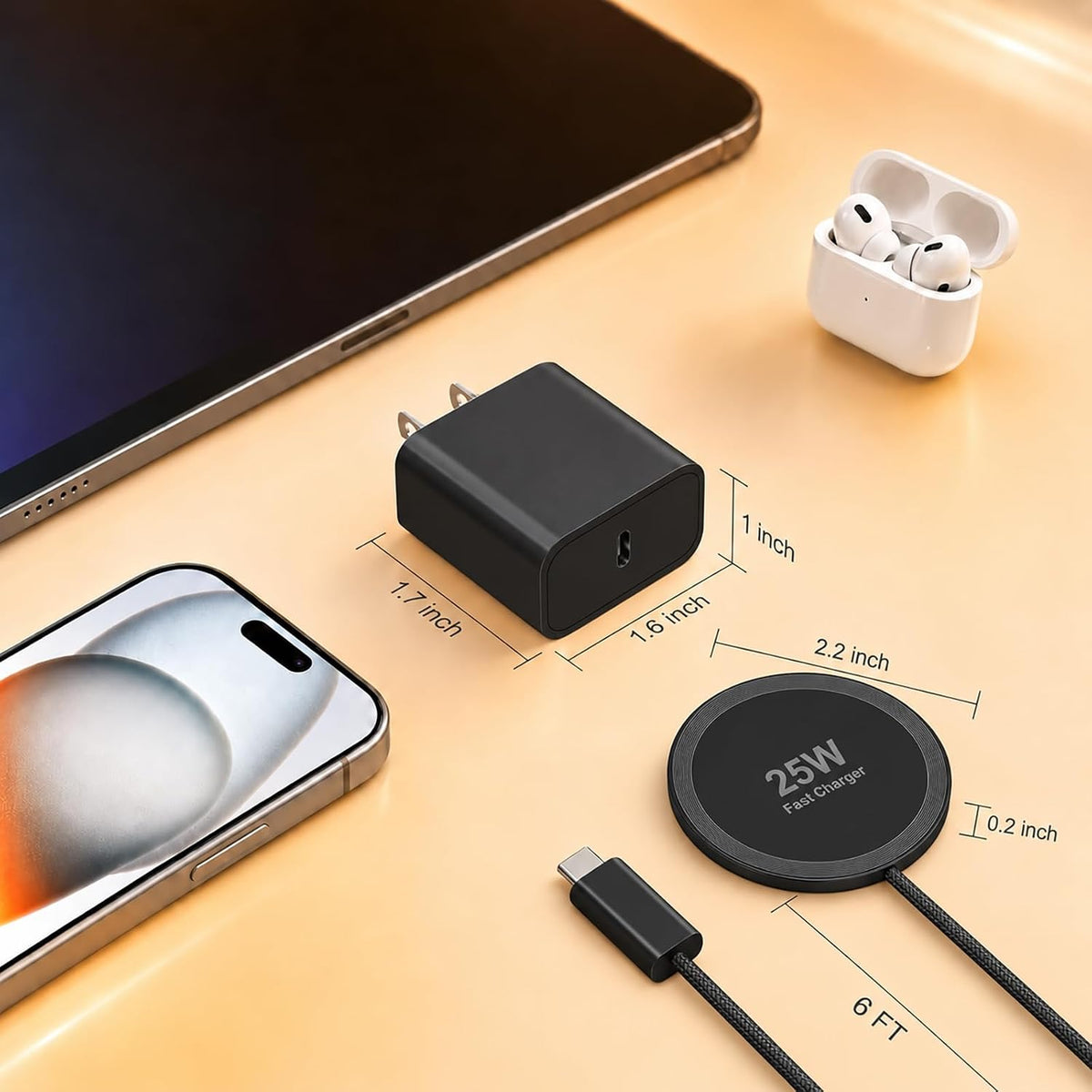 Cargador rápido 25W magnético inalámbrico USB C carga para Apple MagSafe