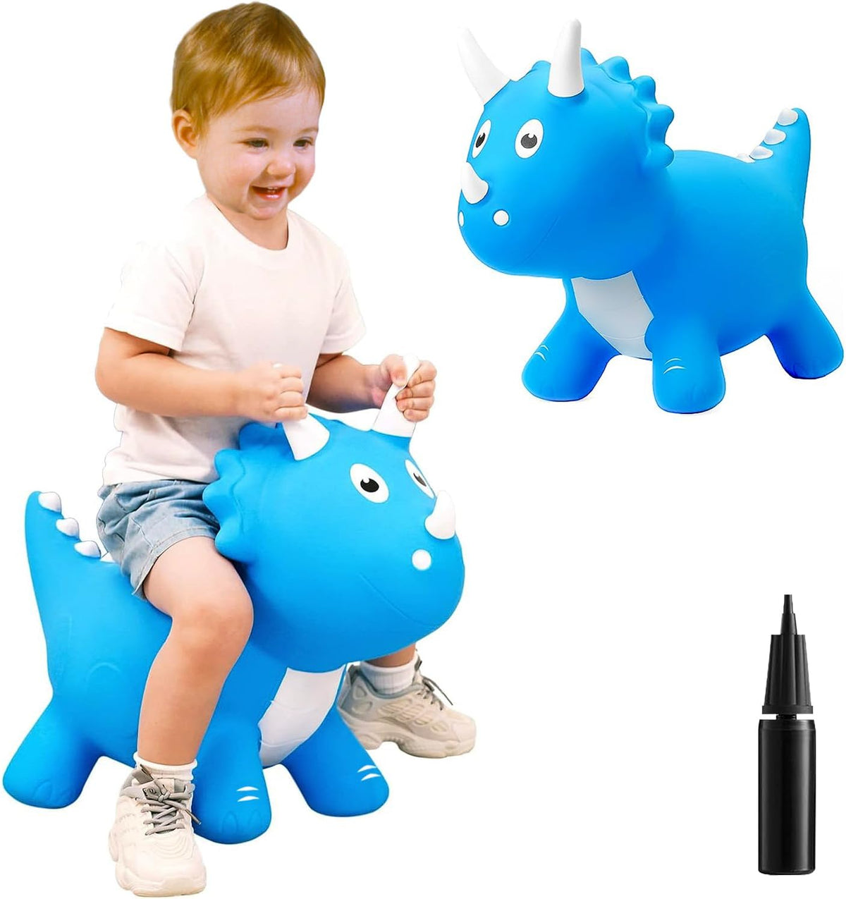 ZHUYNXIR Juguete inflable de dinosaurio animoso, juguete de dinosaurio saltador, juguete de salto favorito de los niños. Perfecto para cumpleaños (dinosaurio azul Hopper).