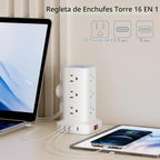Extension Cord con Multiple Outlets, SMALLRT Flat Plug Power Strip Tower, Outlet Extender con USB 12 AC Outlets, 10FT Ultra Thin Extension Cord para Home Office, Overload Protection