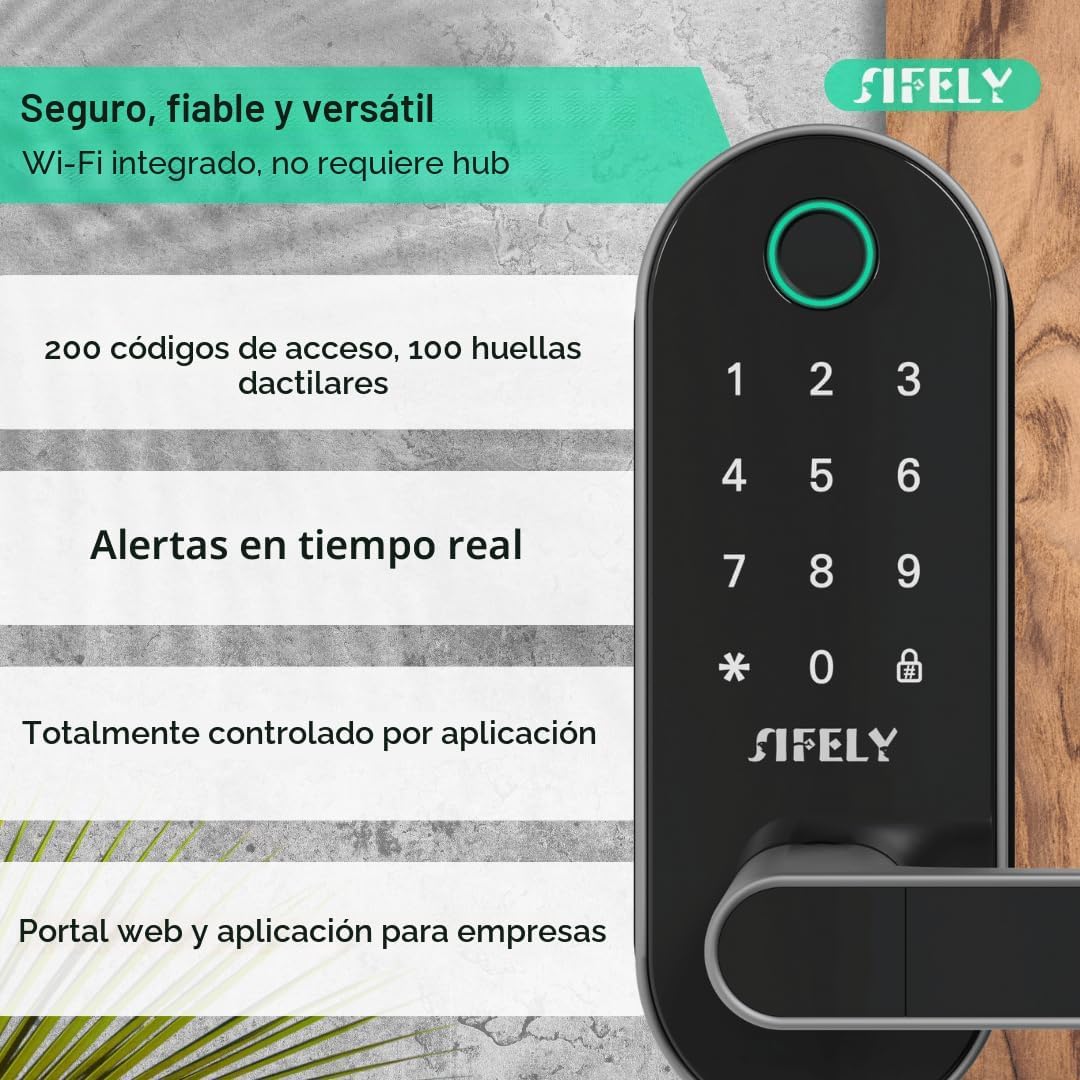 Cerradura de puerta inteligente con huella digital WiFi integrada c...