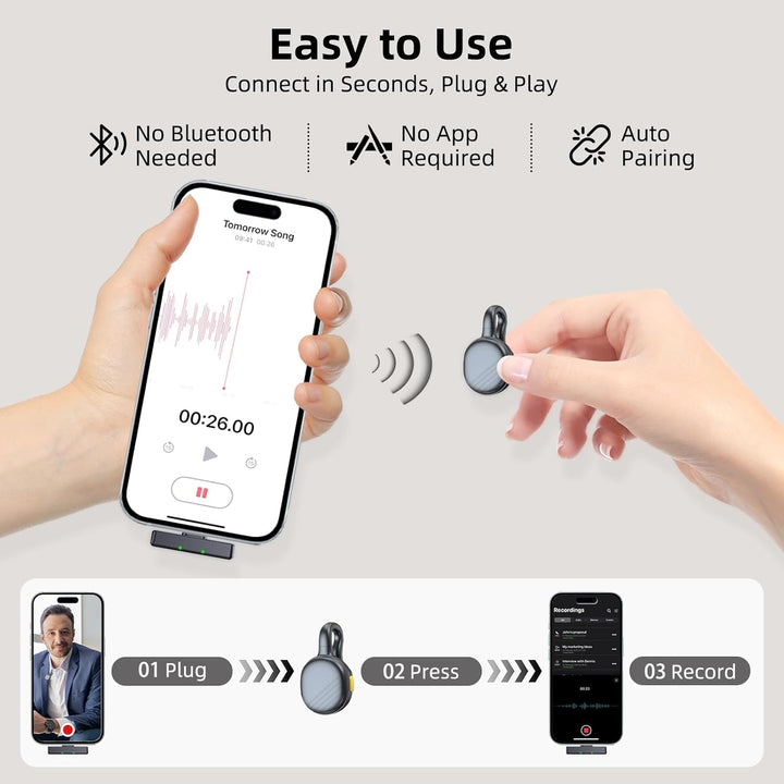 TXTUNE Micrófono Lavalier inalámbrico para iPhone 15\/16\/Android,...
