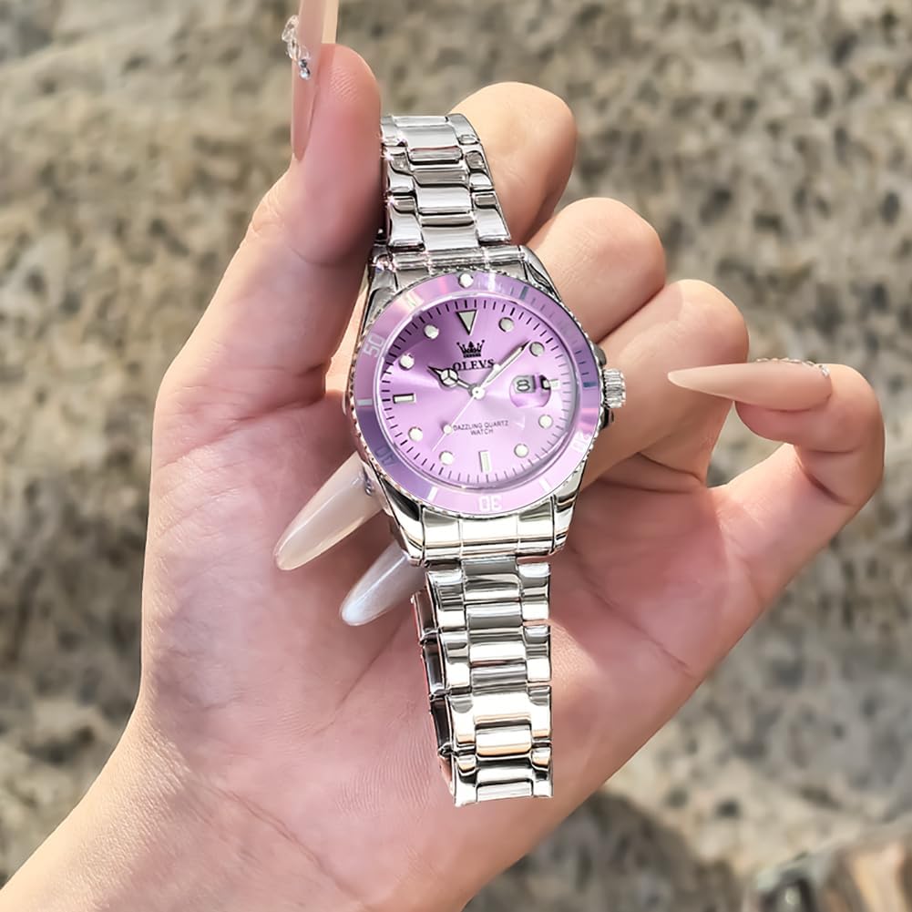 OLEVS Reloj Femenino Clásico de Mujer para Damas Análogo Acero Inoxidable Resistente al Agua Luminosa Día Fecha Dos Tonos de Fácil Lectura en la Muñeca