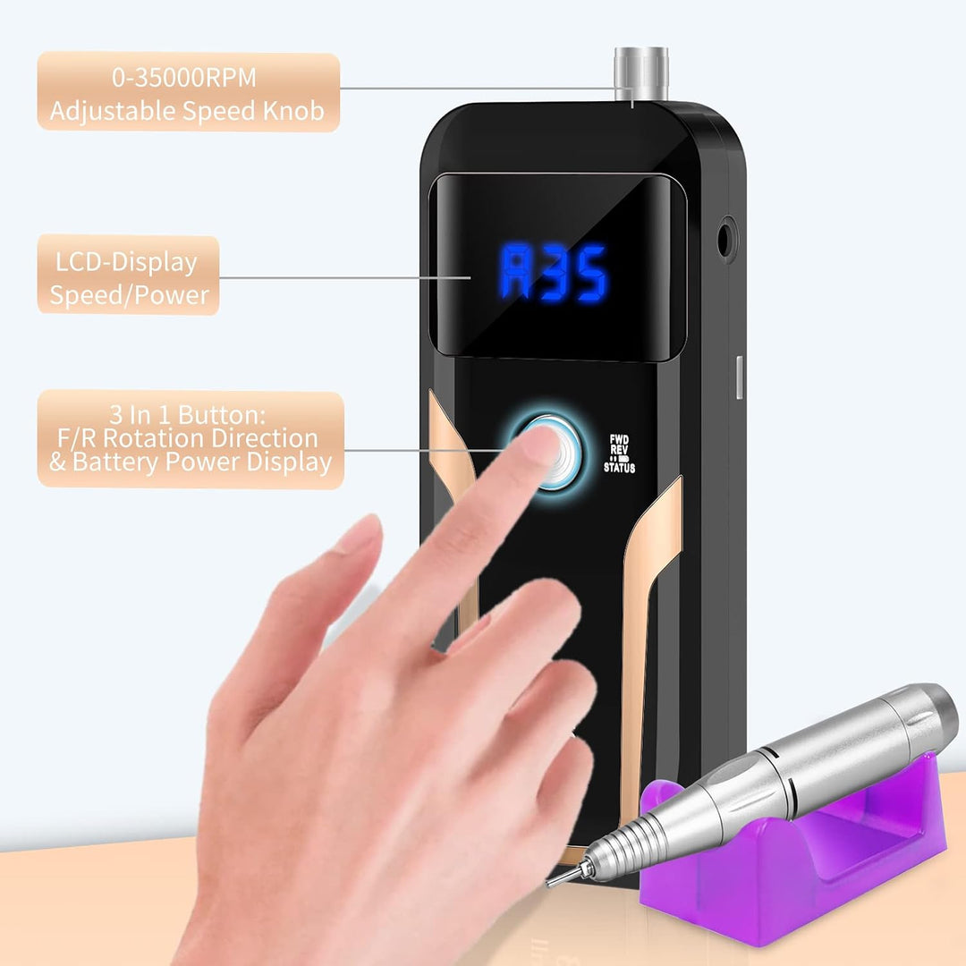 Taladro de uñas portátil profesional de 35000 RPM, MOCOWIND recarga...