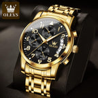 OLEVS Relojes de Oro para Hombres Reloj de Pulsera de Lujo a Prueba de Agua Gran Cara Elegante Acero Inoxidable Analógico Cuarzo Fecha Cronógrafo Luminoso Lectura Fácil Relojes de Negocios Regalos para Hombres Graduación