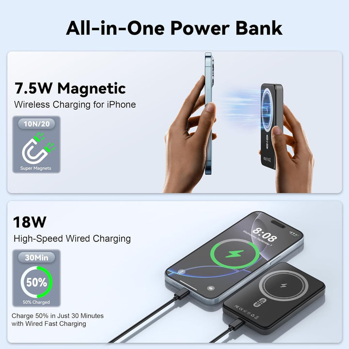 Banco de energía magnético de 5000 mAh, cargador portátil magnético...