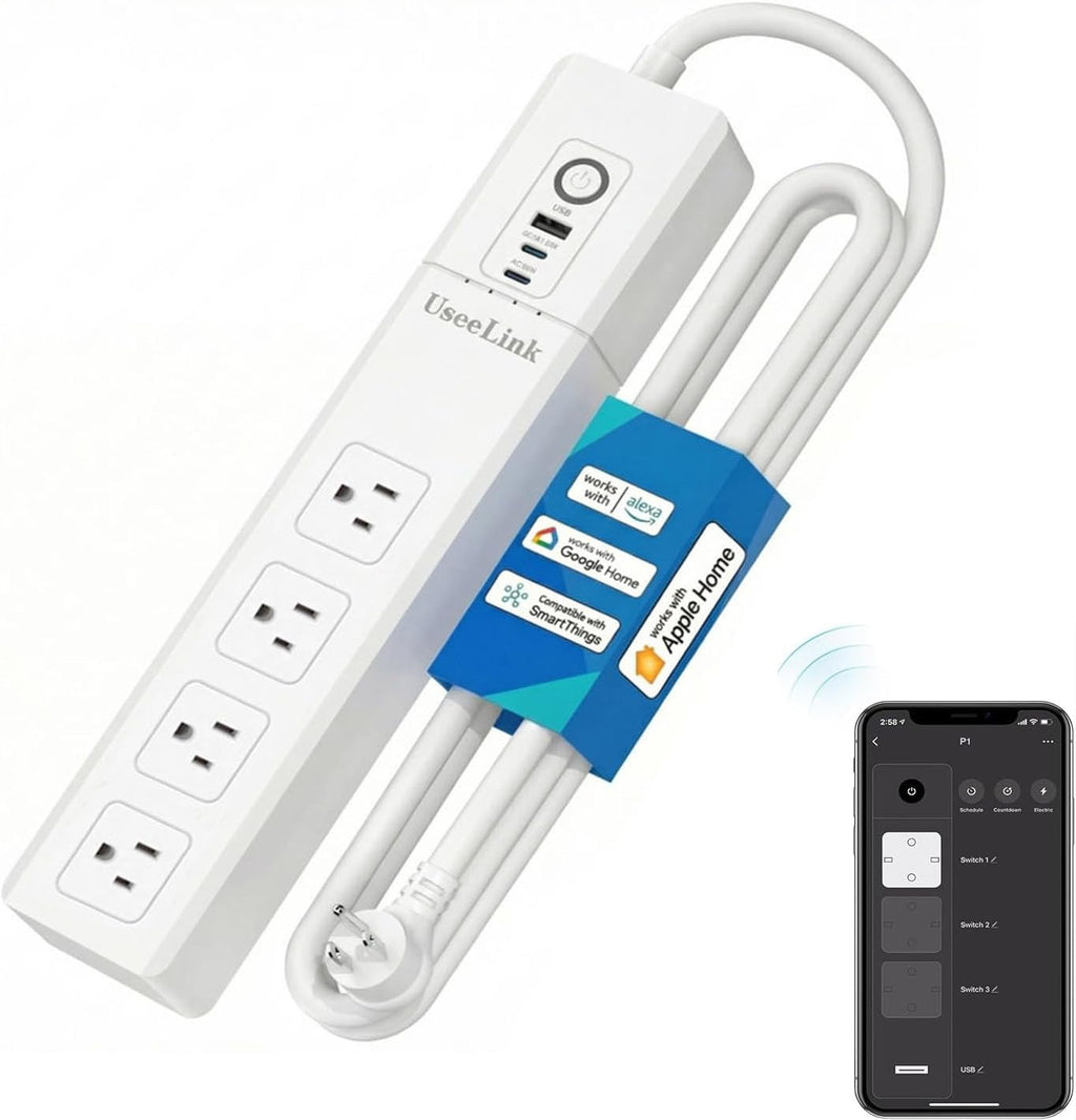 Regleta de alimentación WiFi inteligente, protector de sobretensiones con múltiples salidas de CA, control remoto WiFi, toma inteligente compatible con Alexa Google Home, función de temporizador