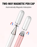 Lápiz capacitivo universal 2 en 1 con 12 puntas de repuesto adicionales para pantallas táctiles, rosa, morado, amarillo
