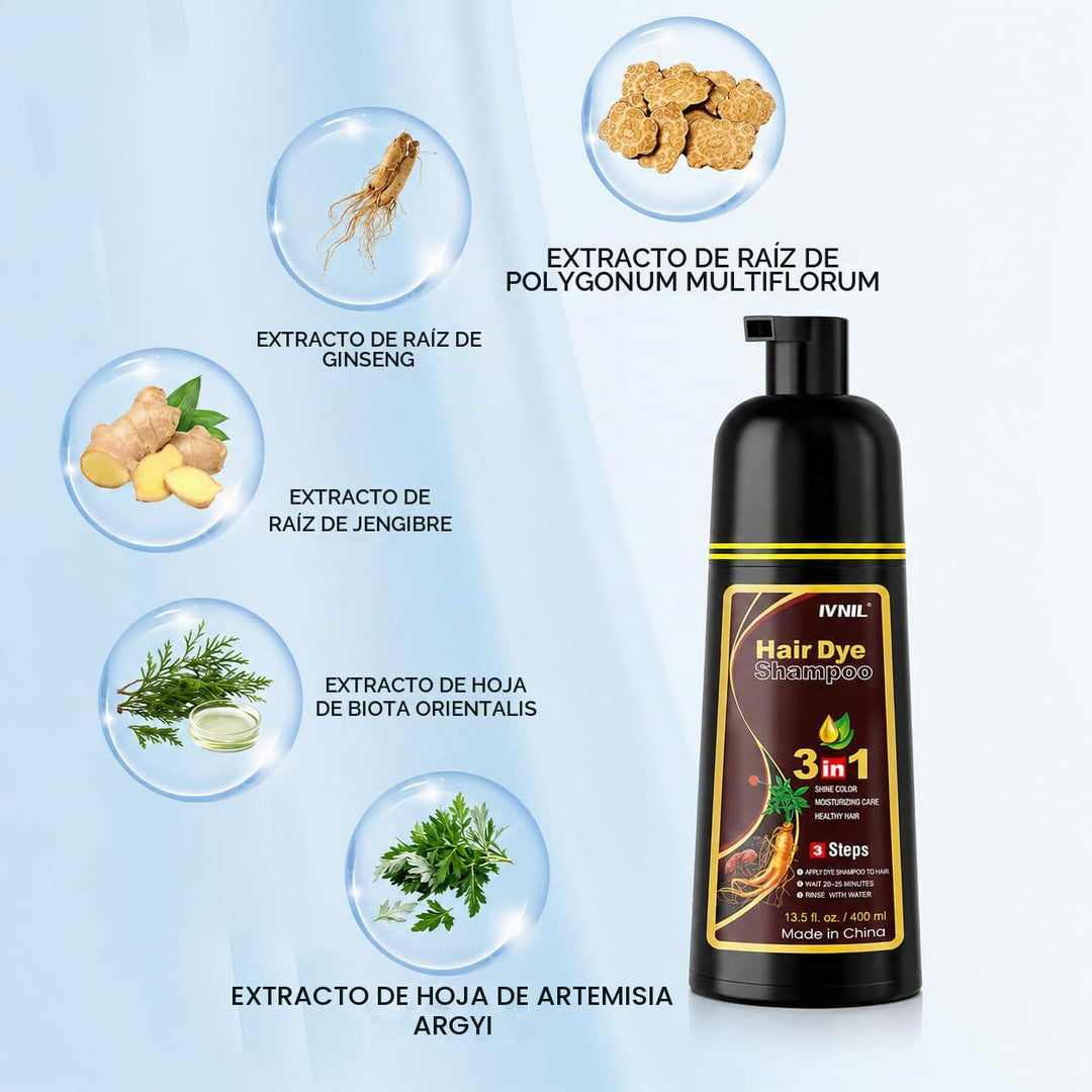 Ivnil Champú de tinte para el cabello color castaño oscuro 3 en 1 p...