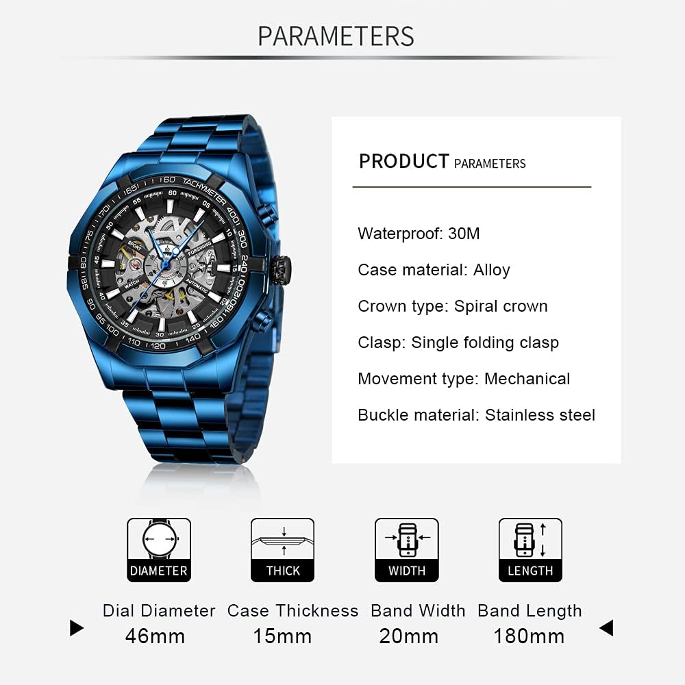 Tiong Hombre Reloj Mecánico Automático Esqueleto de Acero Inoxidable