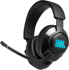 JBL Quantum 400 - Auriculares para juegos con cable sobre la oreja con dial de equilibrio de chat, JBL QuantumSURROUND y DTS, micrófono direccional de enfoque de voz y almohadillas de espuma