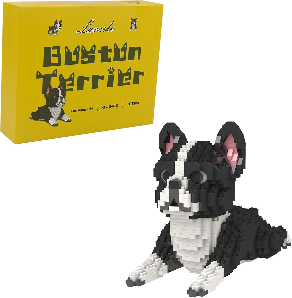 Larcele Bloques de construcción para perros Micro Mini ladrillos de juguete de construcción de mascotas, 812 piezas KLJM-02 (Boston Terrier)