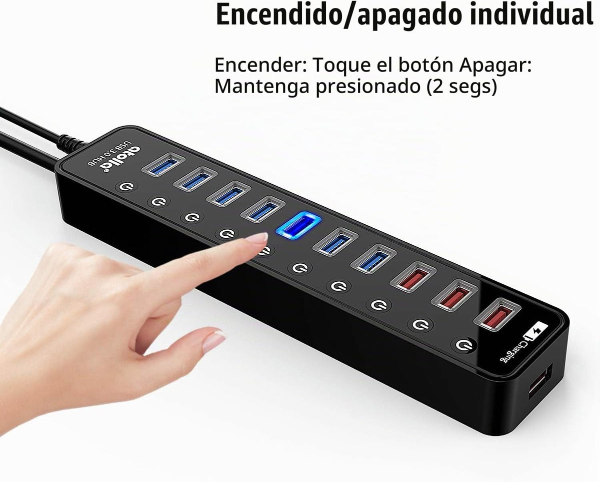 atolla, hub USB 3.0 de 11 puertos, alimentado, adaptador 12V/4A