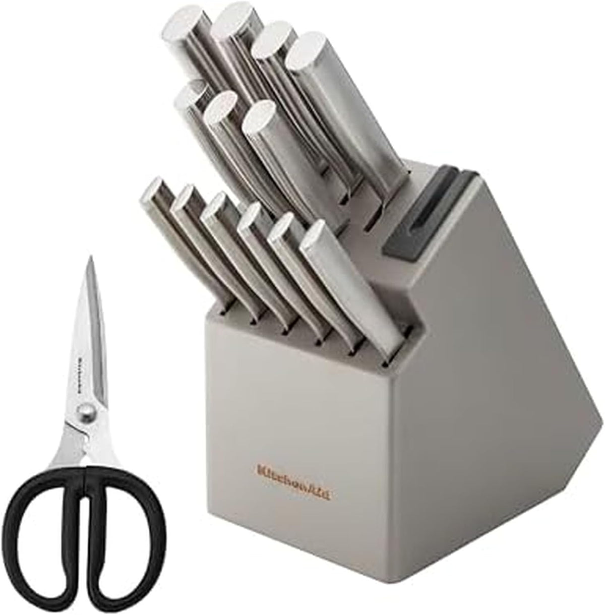 KitchenAid Juego de Cuchillos Gourmet con Bloque y Afilador Integrado, 15 Piezas, Acero Inoxidable
