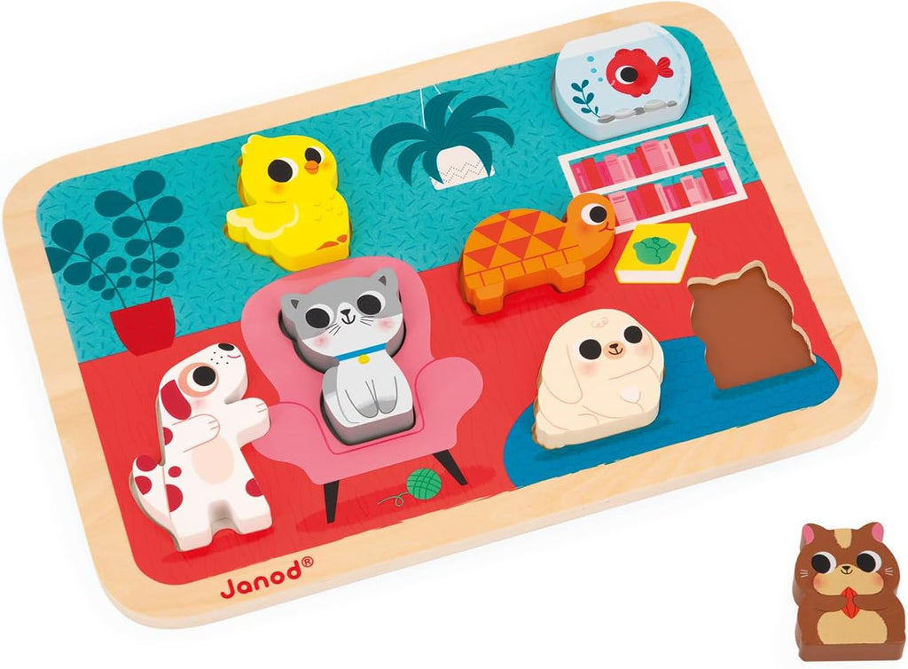 Janod - Rompecabezas grueso - Mascotas - 7 piezas