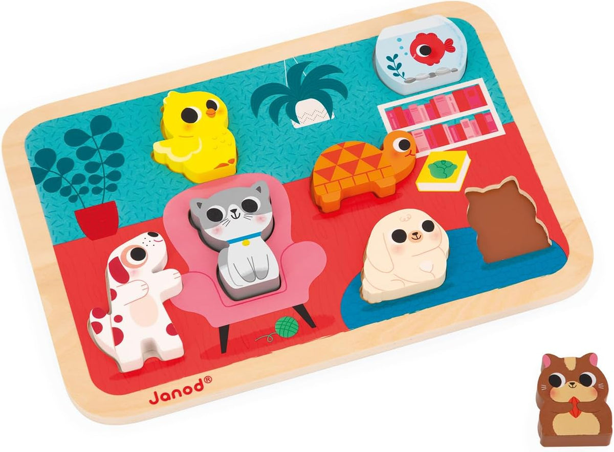 Janod - Rompecabezas grueso - Mascotas - 7 piezas