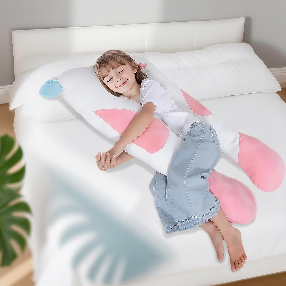 Almohadas corporales largas de felpa en forma de U de 47x23 pulgadas para niños, almohada grande y suave de animal de peluche unicornio para dormir, peluches grandes y lindos, funda lavable