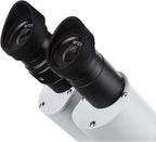 AmScope Microscopio estéreo binocular delantero SE306R-PZ, oculares WF10x y WF20x, aumento 10X-80X, objetivos 2X y 4X, fuente de luz halógena superior e inferior, soporte de pilar, 120V, blanco
