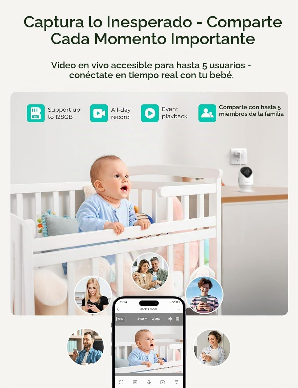Dr.Care VistaView Lite Smart WiFi Monitor para bebé con 2 cámaras, 4" 720P