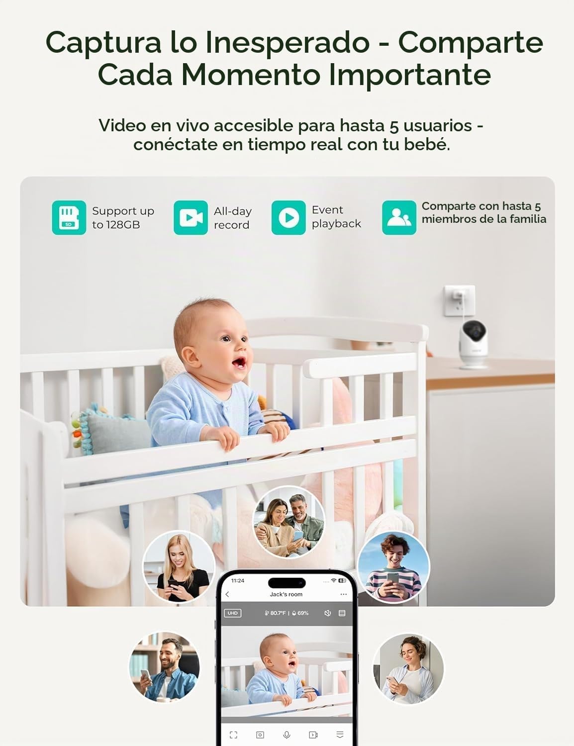 Dr.Care VistaView Lite Smart WiFi Monitor para bebé con 2 cámaras, 4" 720P