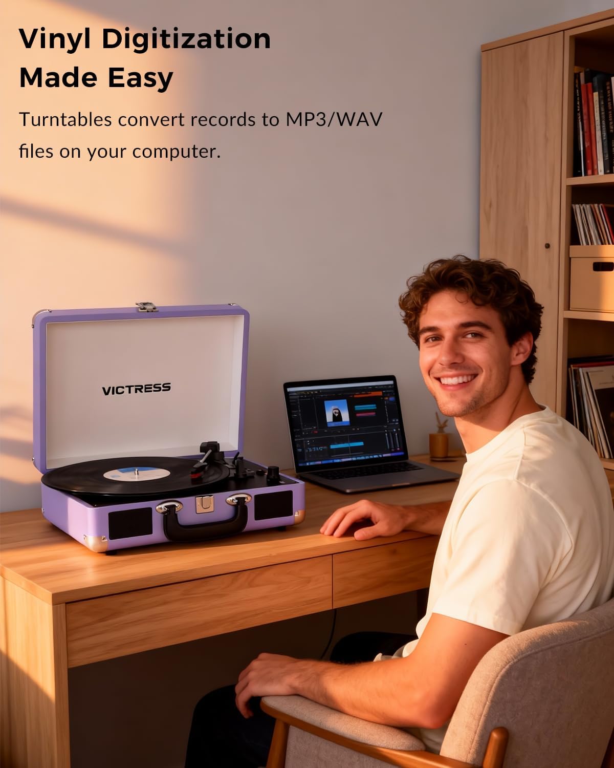 Tocadiscos de maleta, reproductor de vinilo Bluetooth de entrada y