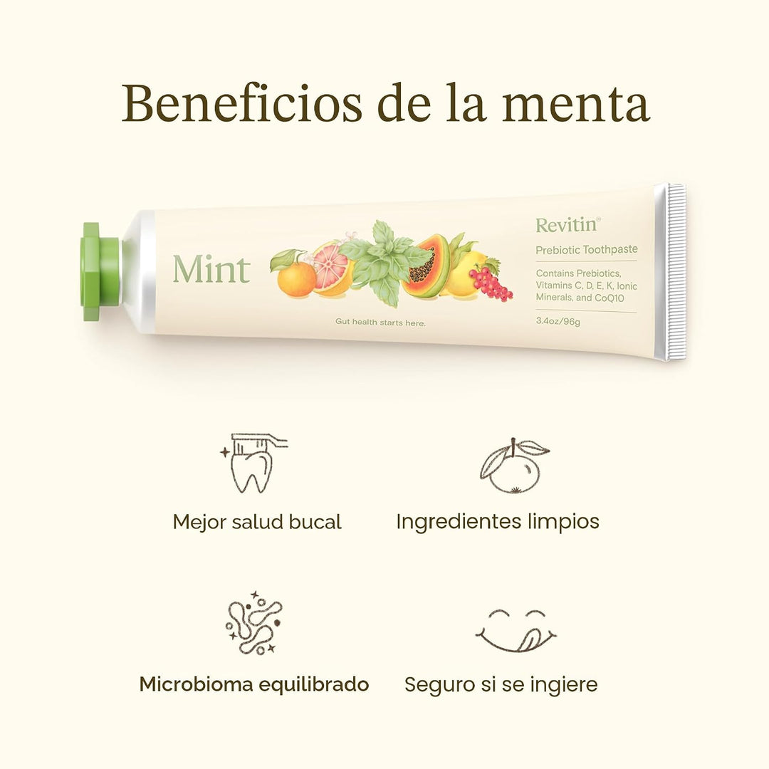 Revitin Pasta dental prebiótica sin flúor, 3.4 onzas, sin SLS, sin...