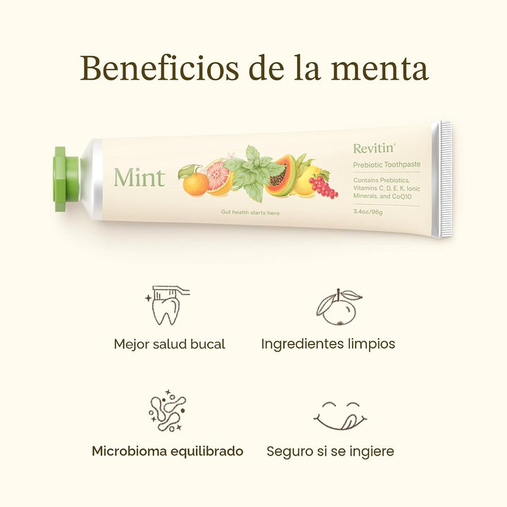 Revitin Pasta dental prebiótica sin flúor, 3.4 onzas, sin SLS, sin...