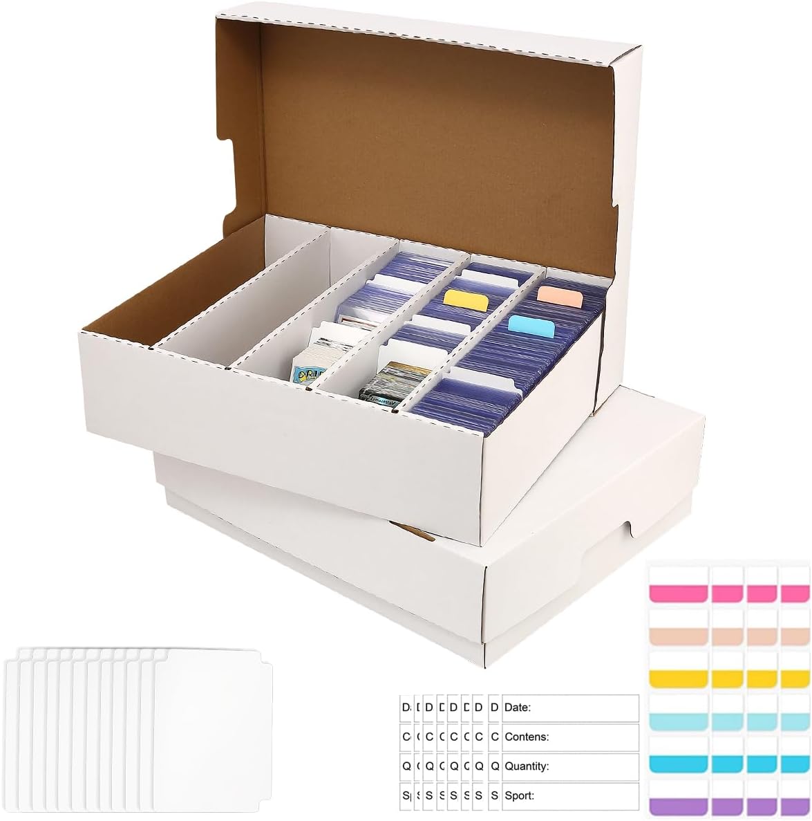 Caja de tarjetas deportivas de 5 filas y 3200 unidades, caja de almacenamiento de tarjetas de cartón con divisor a granel, caja de almacenamiento de tarjetas de béisbol, caja de
