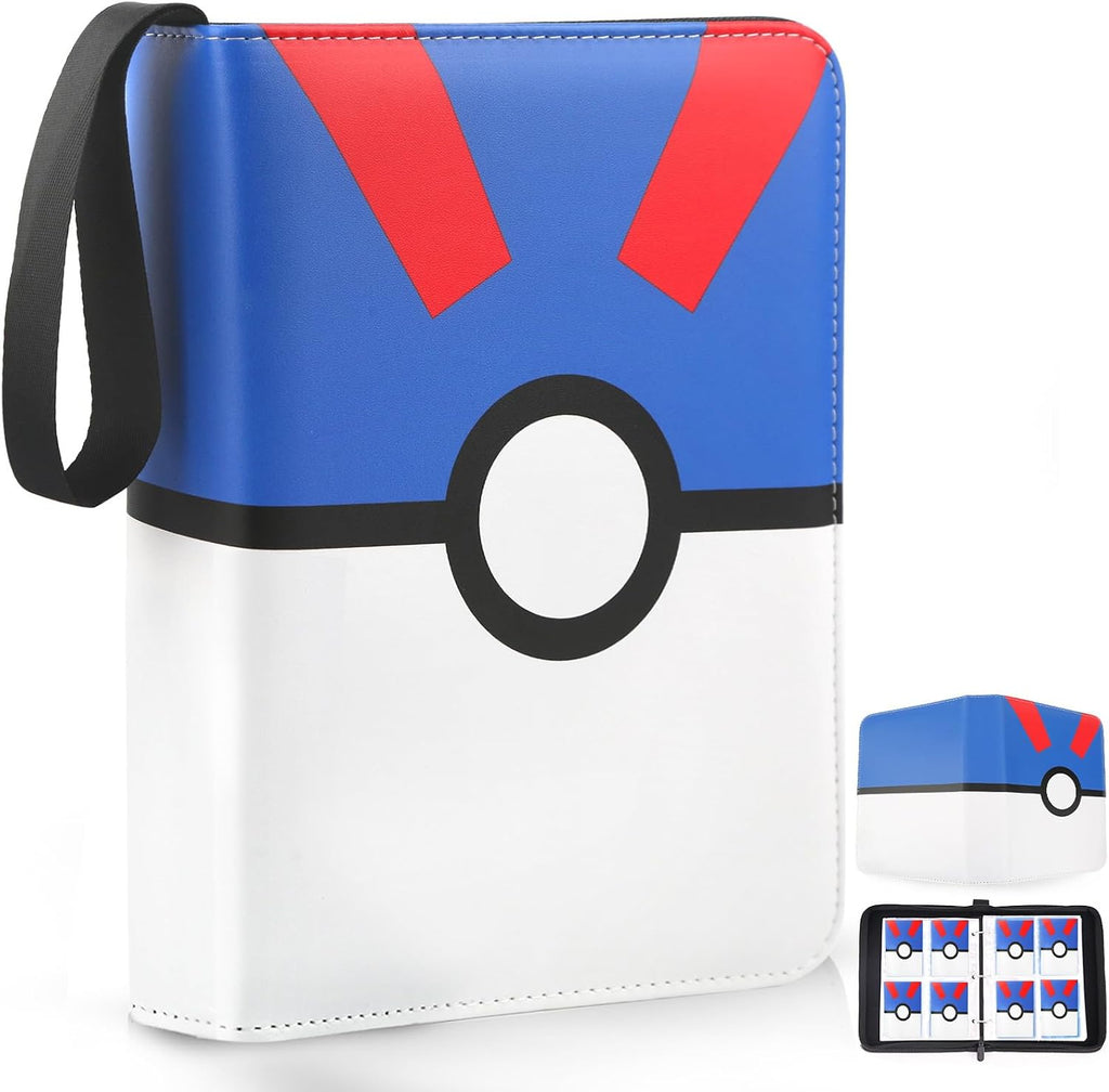 Carpeta para tarjetas de 4 bolsillos, porta tarjetas coleccionables que cabe 400 tarjetas con 50 fundas extraíbles, álbum portátil para colección de cartas, estuche para cartas de juego con cremallera