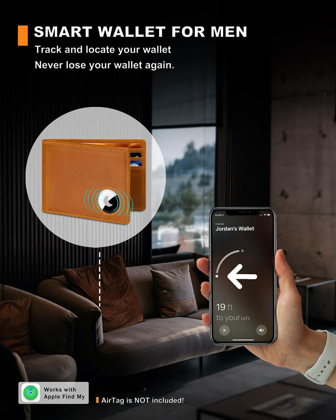 BROSHOPP Billetera Airtag para hombre, billetera plegable de cuero...