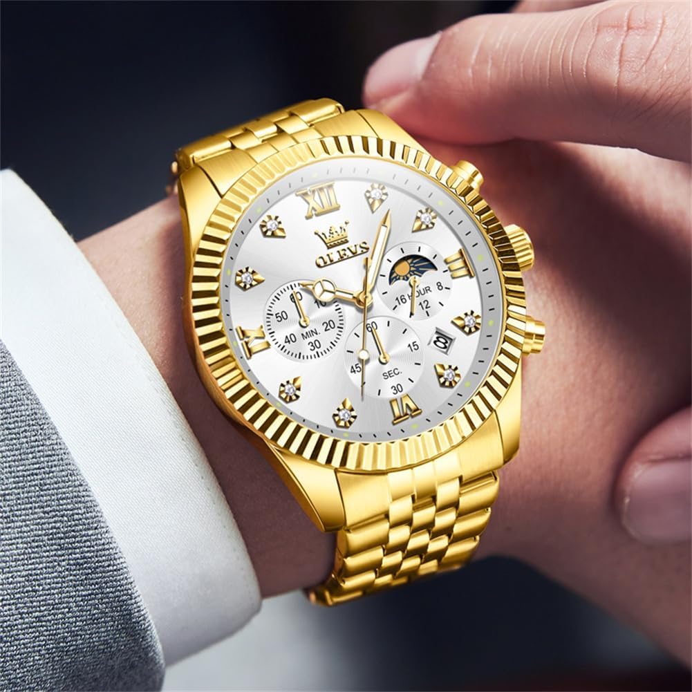 OLEVS Reloj para hombres, cuarzo, acero inoxidable, vestir, impermeable, luminoso