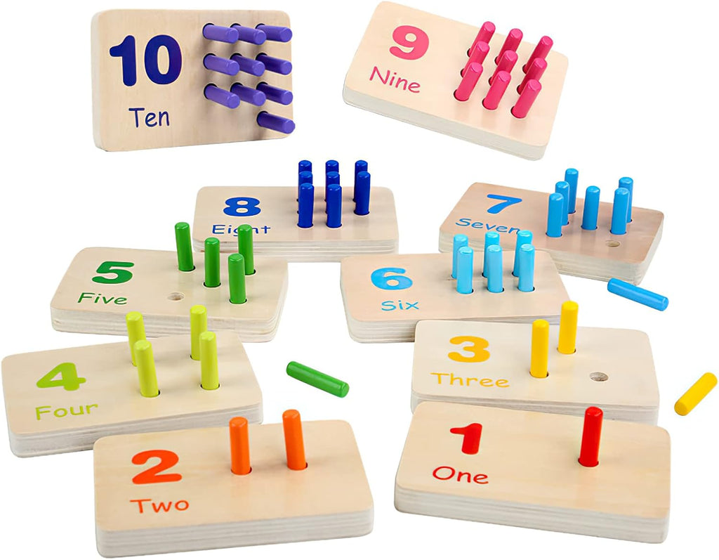 Montessori Bloques de conteo de números, juguetes de tablero de clavijas, materiales de manipulación matemática de madera para preescolar, juguete de aprendizaje Montessori para niños de jardín de infantes (clavija colorida)